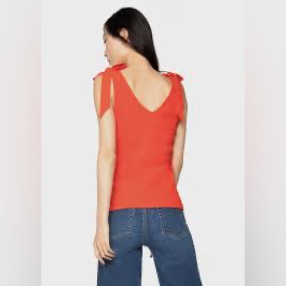 DEX Red Ribbed Tie Shoulder Tank Top Size Small - Picture 3 of 8